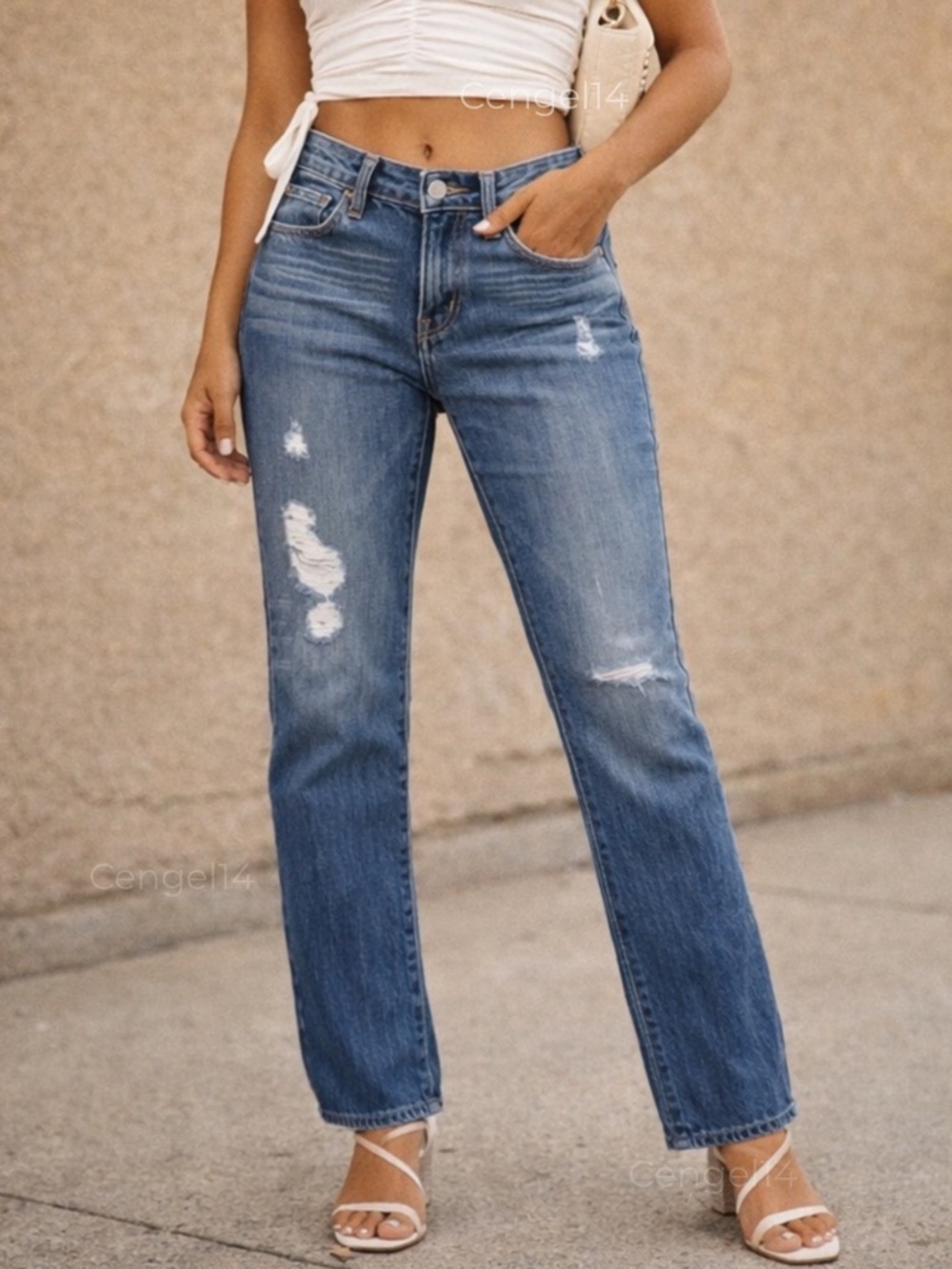 Big Star Kate Straight Leg Jeans Mid Rise Distressed Medium Wash Size 28 NWT